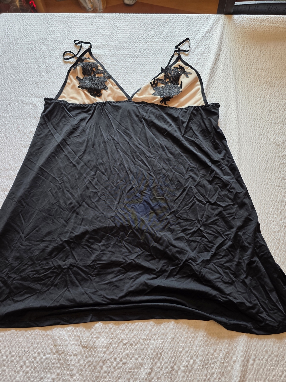 Black Chemise with Nude Lace Appliqué Xl